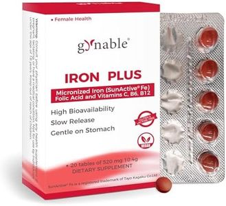 Gentle Iron Supplement for Women Anemia: Slow Release Iron Pills Clinically Shown to Support Iron for Prenatal Pregnant Patented SunActive Tech, with Folic Acid, B12, Vitamin C & B6, 18 mg, 20 Tablets