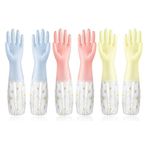 Eopzo Reusable Rubber Latex PVC Flock lined Long Elbow Hand Gloves Safety Kitchen for Dish-Washing, Cleaning, Gardening, Laundry and Sanitation and Lab Work 3 pair combo