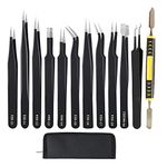 YAGSUW Precision Tweezers Set - 12 Pieces Anti-Static Stainless Steel ESD Tweezers Kit for Electronics Repair, Soldering,Craft,Jewelry and Laboratory Work