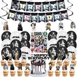 110pcs Wars Birthday Decorations,Party Supplies Includes Birthday Banner, Hanging Swirls, Cake Topper, Cupcake Toppers, Balloons, Foil Balloon, Stickers, Tablecloth