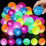 Charniol 100 Pack Light up Spike Rubber Ball LED Spiky Ball Strobe Flashing Sensory Toy Bouncy Flash Stress Ball for Adults, Teens, 2.17 Inch