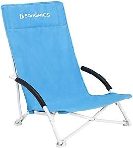 SONGMICS High Back Beach Chair, Portable Folding Camping Chair, Folding Chair, Lightweight, Comfortable and Heavy Duty Outdoor Chair with Carry Bag, Light Blue GCB61BU