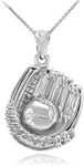 Solid 925 Sterling Silver Softball Glove and Ball Pendant Necklace, 16"