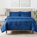 Amazon Basics 7-Piece Lightweight Microfiber Bed-In-A-Bag Comforter Bedding Set - Full/Queen, Royal Blue Calvin Stripe