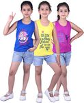 TotzTouch Cotton Girls Tops Regular Fit T Shirt Unicorn &Typography Printed Sleeveless Tshirt Tees Set Of 3 (Multi Color Pink T-Shirt/Stylish Yellow,Blue, Size Option -1 To 10 Years Kids)