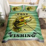 Big Pike fish Bedding Set Hunting and Fishing Pattern Comforter Cover for Kids Boys Girls Teens Underwater Animals Theme Duvet Cover Breathable Bedspread Cover Room Decor Quilt Cover Twin Size