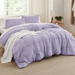 Bedsure Light Purple Queen Comforter Set - 4 Pieces Pinch Pleat Bed Set, Down Alternative Bedding Sets for All Season, 1 Comforter, 2 Pillowcases, 1 Decorative Pillow