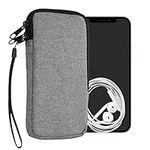 kwmobile Fabric Phone Pouch Size XL - 6.7/6.8" - Universal Sleeve Mobile Smartphone Bag with Zipper, Wrist Strap - Grey