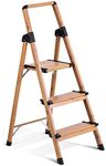 ACSTEP 3 Step Ladder Folding Step Stool Aluminum, Foldable Ladder Three Step with Anti-Slip Sturdy and Wide Pedal, Lightweight Woodgrain Aluminum Ladder for Home and Kitchen, Hold Up to 330lbs