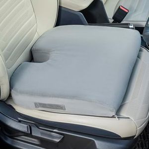 FOVERA Car Seat Cushions | Memory Foam Seat Cushion for Car Driving Seat | Wedge Shape with U Cut-Out for Long Drives & Daily Commute | Relieves Back & Tailbone Pain (L-Above 80Kg Wt, Velvet Grey)