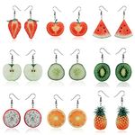 9 Pairs Cute Fruit Earrings for Women Fun Kawaii Lemon Earrings Funky Novelty Kiwi Food Earrings Watermelon Dangle Earrings Funny Earrings for Teen Girls (A: Fruit Earrings)