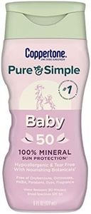 Coppertone Pure and Simple Baby Sunscreen SPF 50 Lotion, Zinc Oxide Mineral Sunscreen for Babies, Tear Free, Water Resistant, Broad Spectrum SPF 50 Sunscreen, 6 Fl Oz Bottle