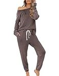 Zilcremo Women Two Piece Outfits Pajamas Set Long Sleeve Pullover Tops and Long Pants Sweatsuits Tracksuits Coffee XL