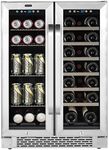 Whynter Cooler BWB-2060FDS Built-in French Door 20 Bottle Wine Refrigerator 60 Can Beverage Center, Stainless Steel, 24" Wide Dual Zone, Silver