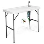 GYMAX Fish Cleaning Table with Sink, Folding Fish Cleaning Station with Adjustable Extending Spray Cleaner, Foldable & Rotatable Faucet, Portable Fillet Table for Outdoor Camping, Fishing, Picnic