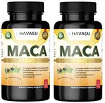 HAVASU Organic Maca Root Black, Red, Yellow 800 MG per Serving, 60 Vegan Capsules, Peruvian Maca Root Gelatinized Pure Non GMO Supports Reproductive Health Natural Energizer, Pack Of 2