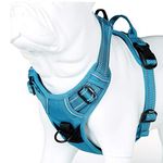 (Large, Teal Blue) - JUXZH Soft Front Dog Harness .Best Reflective No Pull Harness with handle and Two Leash Attachments