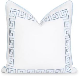 Hofdeco Premium Coastal Patio - Funda de almohada para interiores y exteriores, repelente al agua de 20 x 20 pulgadas, repelente al agua para patio trasero, sofá, llave griega bordada azul bebé con