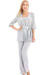 Bearsland Maternity Women's 3 Pieces Set Maternity Night Nursing Pajamas,LightGray,L