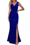 WOOSEA Women Sleeveless V Neck Split Evening Cocktail Long Dress, Royal Blue, Small