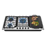 Hothit 5 Burners 36 inch Gas Cooktop, Stainless Steel Gas Range Top, Gas Cooker Stove Propane Gas/Natural Gas Convertible AHT36IN10S-SDKP