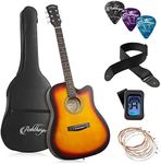 Ashthorpe 41-inch Beginner Cutaway Acoustic Guitar Package (Sunburst), Full Size Basic Starter Kit w/Gig Bag, Strings, Strap, Tuner, Picks