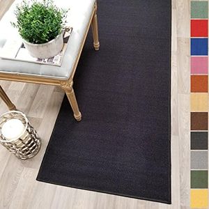 Custom Size Black Solid Plain Rubber Backed Non-Slip Hallway Stair Runner Rug Carpet 22 inch Wide Choose Your Length 22in X 12ft