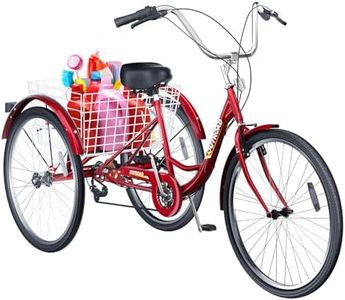 Brightpeak 7 Speed Adult Tricycle, 24 inch Cruiser Trike with Large Basket for Women Men Seniors, 3 Wheel Bike for Outdoor, Shopping, Recreation, Picnic (Red)