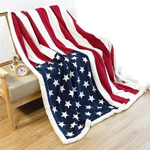 UKELER US Flag Patriotic Sherpa Throw Blanket 50''×60'', American National Flag Fleece Blanket for Bed/Couch/Sofa/Office/Camping, USA Military Veteran July 4th Gift