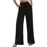 WOWULOVELY Women's High Waisted Wide Leg Long Pants Palazzo Casual Trousers with Pockets(Black,Small)