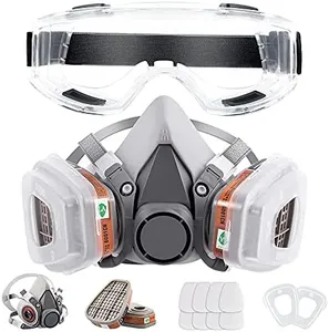 Respirator Mask Reusable Half Face Gas Cover/ Shield with Safety Glasses, Filters for Painting, Welding, Polishing, Woodworking and Other Work Protection (Medium)