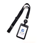 Jineasy ID Hard Plastic Slide Open Id Card Holder with Heavy Duty Breakaway Lanyard and Retractable Badge Reel & Adjustable Buckle (Black)