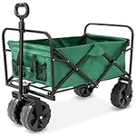 Best Choice Products 36in Collapsible Folding Utility Wagon, Multipurpose Indoor Outdoor Mobile Cart for Garden, Beach, Park, Shopping w/ 360-Degree Wheels, Adjustable Handle, 150lb Capacity - Green