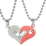 Uloveido 2pcs Stainless Steel Mens Womens Necklace Friendship Puzzle Matching CZ I Love You Pendants Necklace, Great (Red) SN102