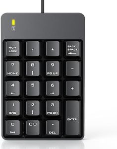 Wired Number Pad, USB Numeric Keypad 19 Key Number Keypad Keyboard for Laptop PC Computer Notebook, Big Print Letters - Black