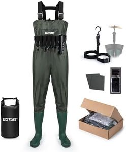 Goture Cuissardes de Waders Peche Homme, 70D nylon/500 PVC, Waders étanches pour la pêche avec Poche étanche, Chasse, Waders avec Pied de Botte, Poche étanche pour téléphone Portable, Vert