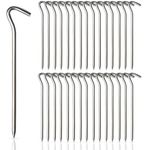 30Pcs Tent Pegs Aluminium Tent Stakes with Hook 7 inch Tent Nail Spikes Heavy Duty Lightweight Ground Stakes Sliver Camping Pegs for Outdoor Pitching Camping Gardening Hiking Traveling Canopies Beach