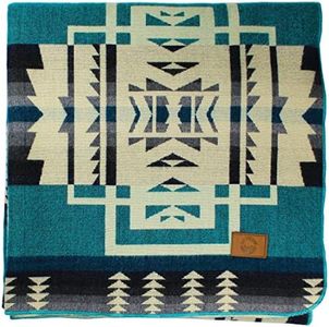 Off the Grid Inca Ecuadorian Blanket - Aztec/Mexican/Southwest Artisanal Style - Use As Fall Throw Blanket, Camp Blanket, or Cover for Indoors and Outdoors (Teal, Medium)