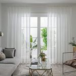 IYUEGO Linen White Solid Sheer Curtains Pinch Pleated Top with Custom Multi Size 72" W x 96" L (Two Panels)