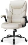 Living&Giving Office Chair, High Back Leather Executive Office Chair Big and Tall Office Chair - Ergonomic Home Office Desk Chairs with Flip-Up Armrests and Lumbar Support(Cream)