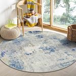 Lahome Modern Abstract Round Rug - 4Ft Blue Front Door Rug Washable Entryway Circle Rug Non Slip Bedroom Mat, Contemporary Soft Indoor Accent Carpet for Living Room Sofa Bedroom Nursery Decor