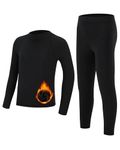 Runhit Thermal Underwear for Boys Long Johns Ultra Soft Kids Base Layer Thermal Shirt & Leggings Winter Extra Cold Weather Black M