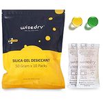 wisedry 50 Gram [10 Packs] Silica Gel Desiccant Packets Microwave Fast Reactivate Desiccant Bags with Indicating Beads for Closet Gun Safes Bathroom Food Grade