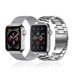 baklon Pack 2 Metal Strap Compatible with Apple Watch Strap 42/44/45/49mm, Stainless Steel Mesh Loop Replacement Wristband Compatible with iWatch Series Ultra/Ultra2/SE2/SE/9 8 7 6 5 4 3 2 1 Silver