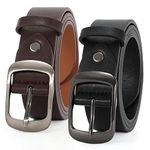 2 Packs Women Leather Belts for Jeans Fashion Leather Ladies Waist Belt Black Coffee Small