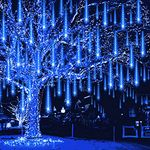 Weepong Falling Rain Lights UL Certified Meteor Shower Lights 30cm 8 Tubes 144 LED Rain Drop Lights Snow Falling Lights Cascading Icicle String Lights for Christmas Halloween Tree Garden Outdoor Blue