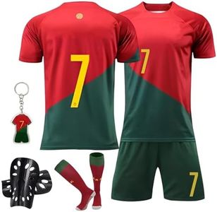 Pardofelis Football Jersey for Children, Jersey No. 7 Football Jerseys Football T-Shirt Shorts Socks and Shin Pads Set, Outdoor Football Jersey for Boys Suit, Red Green, 28