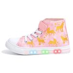 EUXTERPA Kids Light Up Trainers, Boys Girls High Top Pumps Flashing Sneakers Toddler Easy Fasten Canvas Shoes Pink Size 7