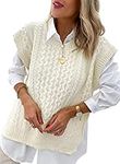 Dokotoo Womens Sweater Vest Sleeveless V Neck Chunky Knit Jumper Pullover Gilet Oversized Side Split Tank Tops Plus Size,White UK 14 16