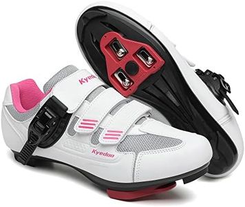 Womens Cycling Shoes Compatible with Peloton Bike Clip in Ladies Indoor Cycling Road Bike Riding Biking Shoes, Pre-Installed Delta Cleats Size 7.5 White Pink